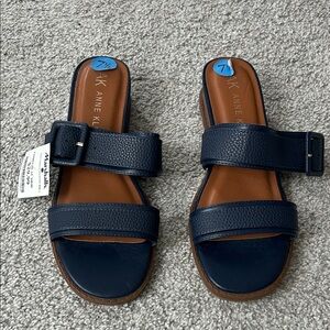 Anne Klein Dark Blue Double Strap Slides